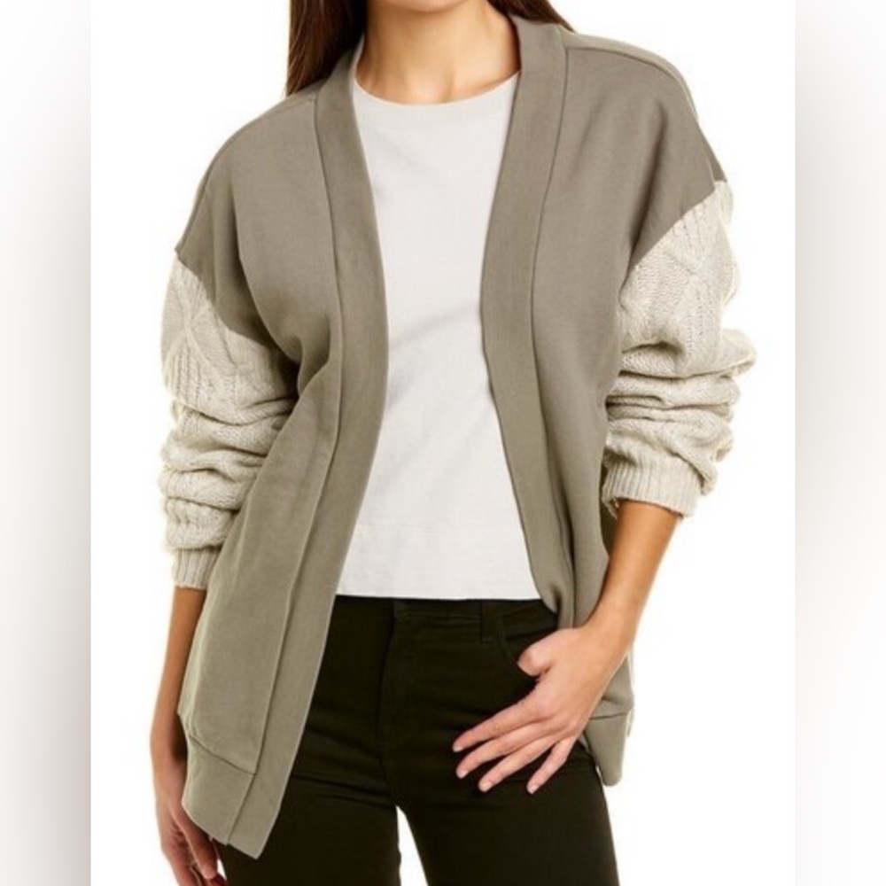 Vintage Havana Army Green Cable Knit Distressed Oversized Cardigan Sweatshirt